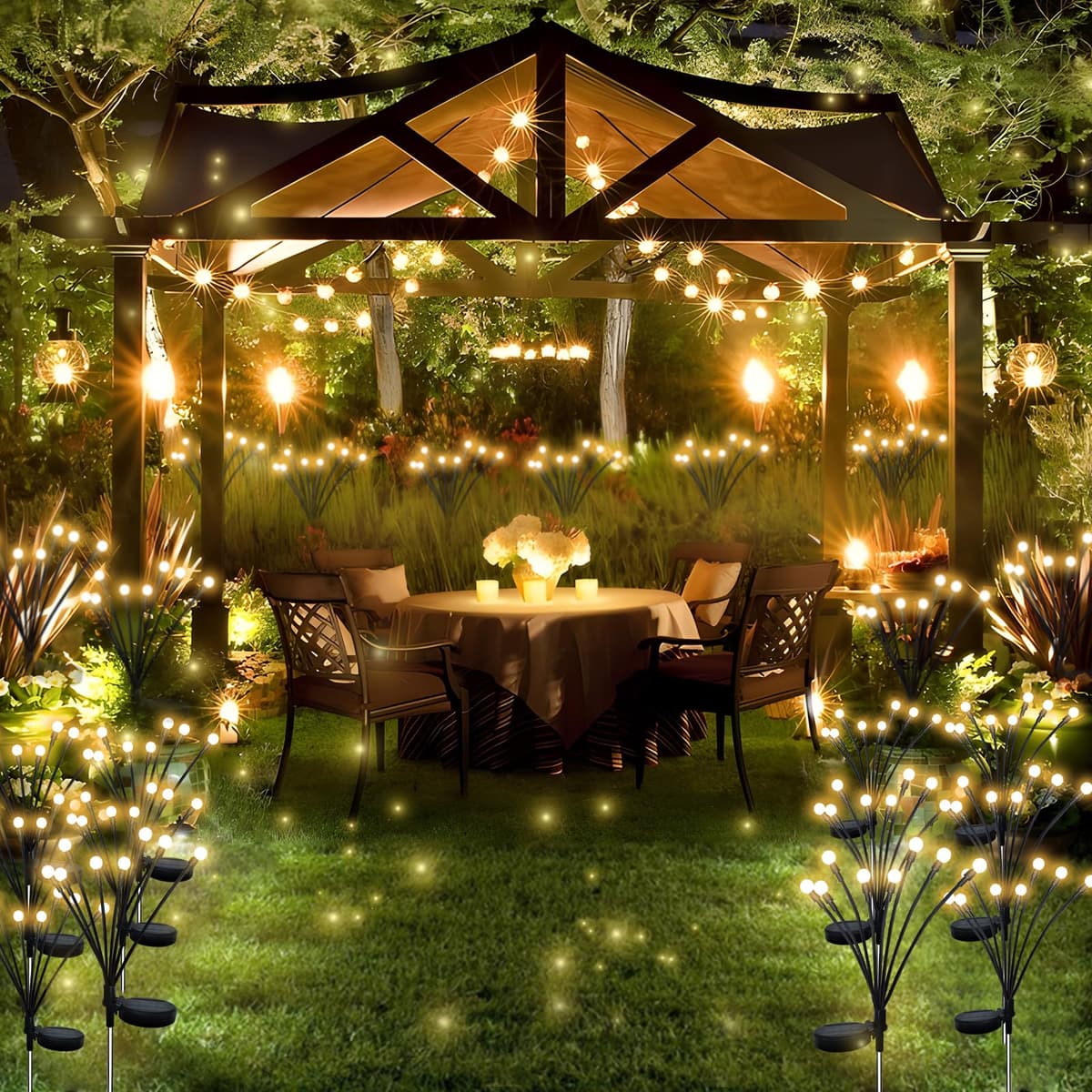 Jsdoin Solar Light Outdoor Waterproof Firefly, Swinging Garden Decoration Outdoor Courtyard Firefly Garden Light Road Fence 4PCS — view 6