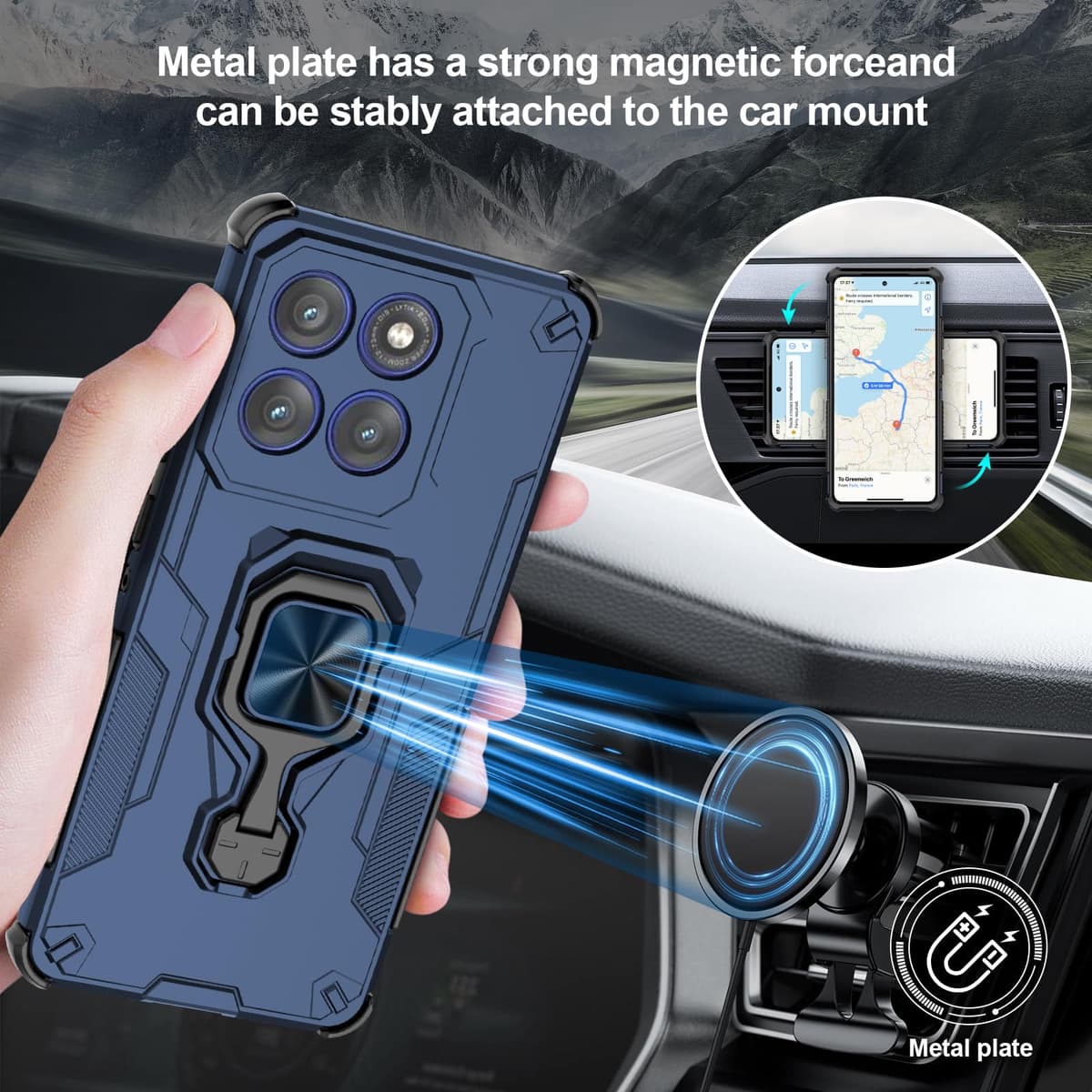 Funda para CMF Phone 2 Pro, Carcasa Antigolpes con Soporte anular metálico, Case Protectora de Grado Militar, Negro — view 943