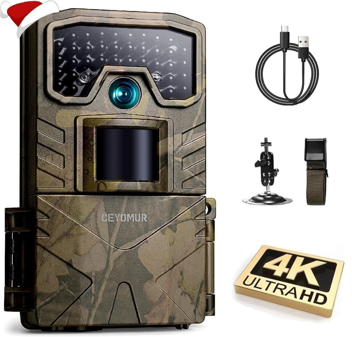 CEYOMUR Cámara de Caza 4K 30fps, 48MP Camara Fototrampeo con Visión Nocturna, Diseño de Temporizadorn, IP66 Prueba de Agua para Monitoreo de Vida Silvestre y Vigilancia del Hogar