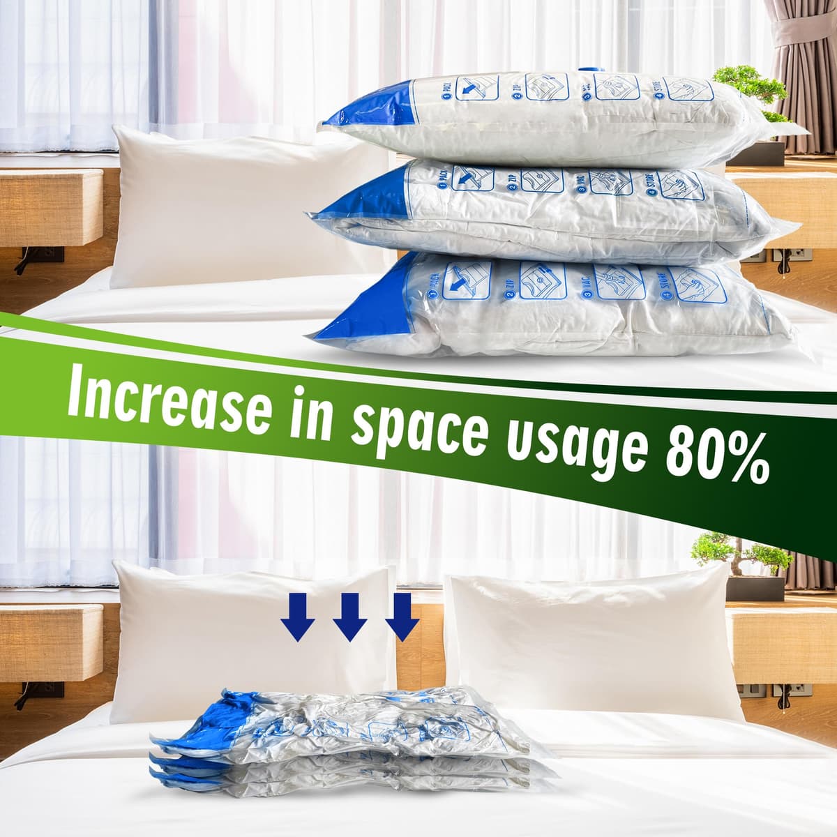 STORAGE MASTER Space Saver Bags for Travel and Home Reusable Vacuum Storage Bags Save 80% More Storage Space Work with Vacuum Cleaner (9 Small, No Pump Included) — view 5