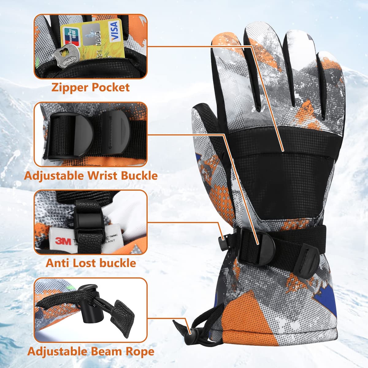 Ski Gloves, Warmest Waterproof and Breathable Snow Gloves for Cold Weather, Fits Both Men & Women,for Parent Child Outdoor — view 2