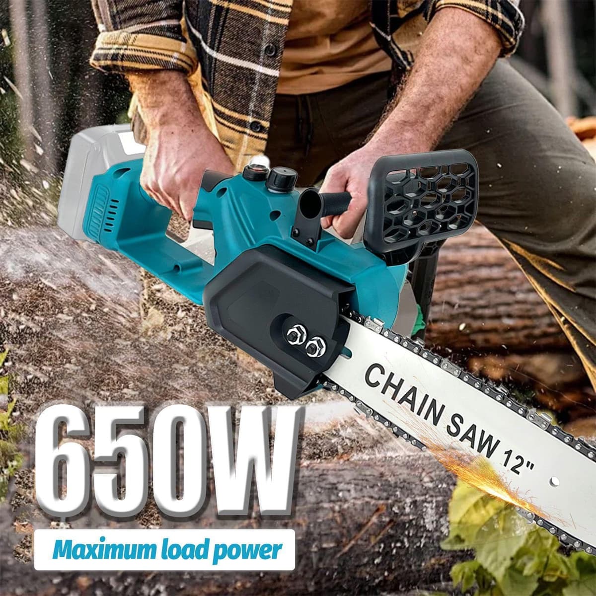 Motosierra Bateria de 12 pulgadas mejorada con 2 baterías de 18 V y 5,5 Ah y cargador, motor de cobre de 4100 rpm, lubricación automática; Eléctrica motosierra sin escobillas para poda de árboles — view 2