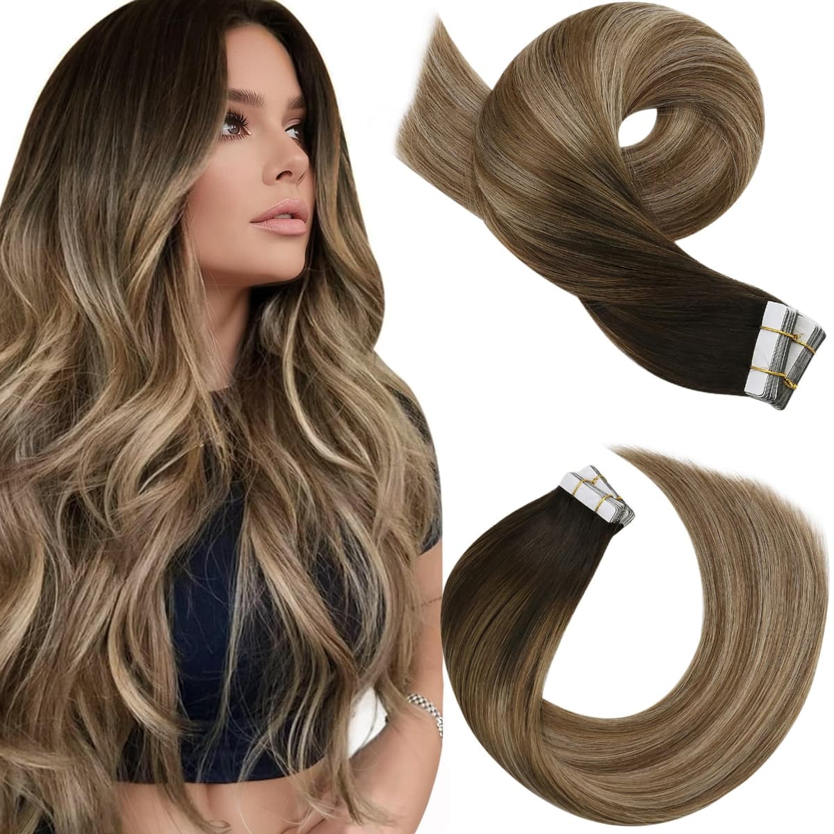 Moresoo Tape in Human Hair Extensions 20 Inch Highlight 50g/20pcs Tape in Hair Extensions Human Hair Ash Blonde with Platinum Blonde #P18/613 — view 33