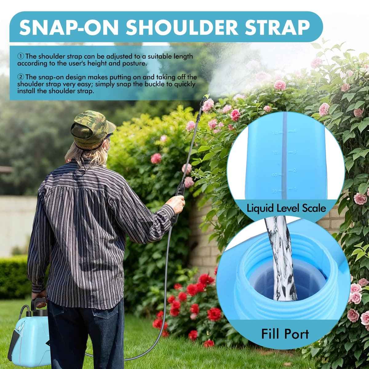 Nikou Pulverizador de Mochila a Presión, Pulverizador Eléctrico para Plantas 5 litros, con 3 Boquillas, Varilla Telescópica, Correas Ajustables para Horticultura, Silvicultura, Agricultura — view 3