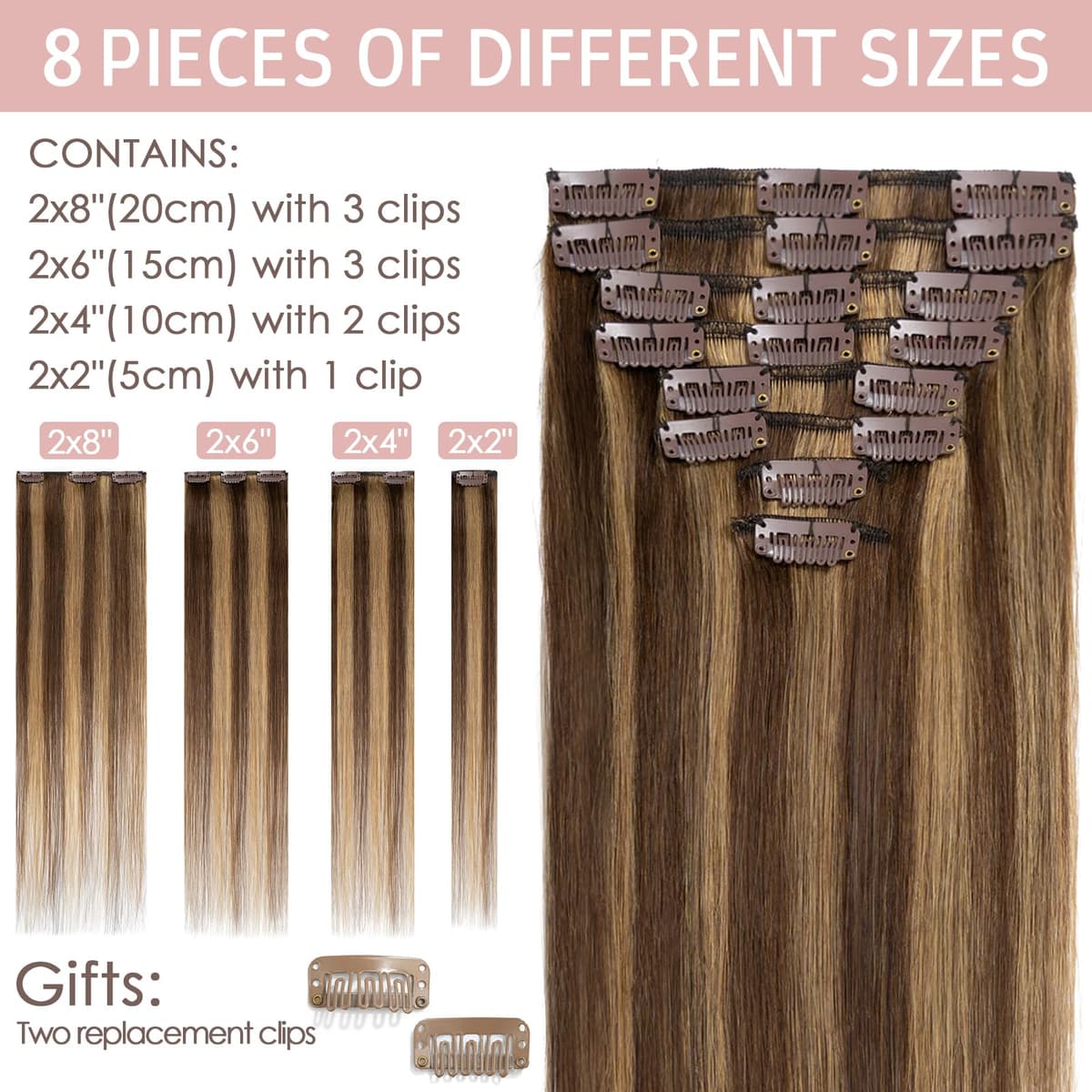 Silk-co 10inch Hair Extensions Clip in Hair Extension Human Hair #04 Medium Brown -Basic Thickness-Thin Weft- 8 Pieces Real Remy Straight Hair Extensions[50g] — view 51