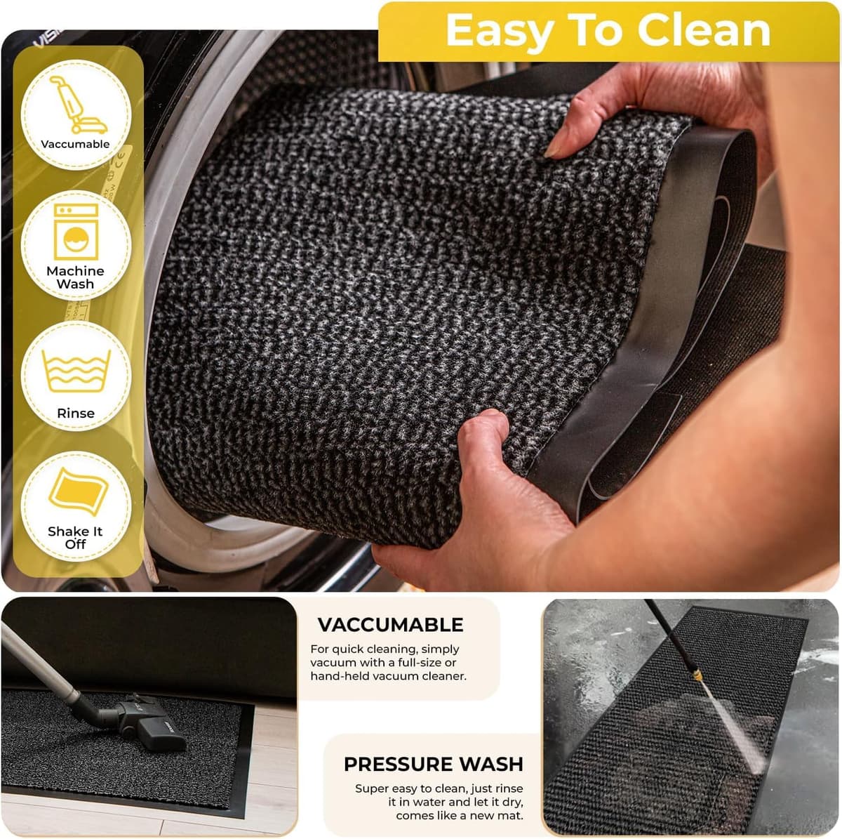BLADO Washable Door Mats Indoor & Outdoor - Non-Slippery Heavy Duty - Stylish & Large Rubber - Perfect Dust Grabbing Doormats (Anthracite, 40cm x 60cm) — view 6