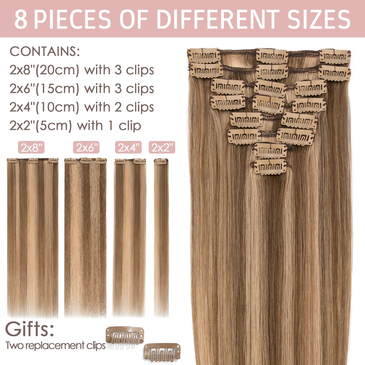 Silk-co 10inch Hair Extensions Clip in Hair Extension Human Hair #04 Medium Brown -Basic Thickness-Thin Weft- 8 Pieces Real Remy Straight Hair Extensions[50g] — view 229