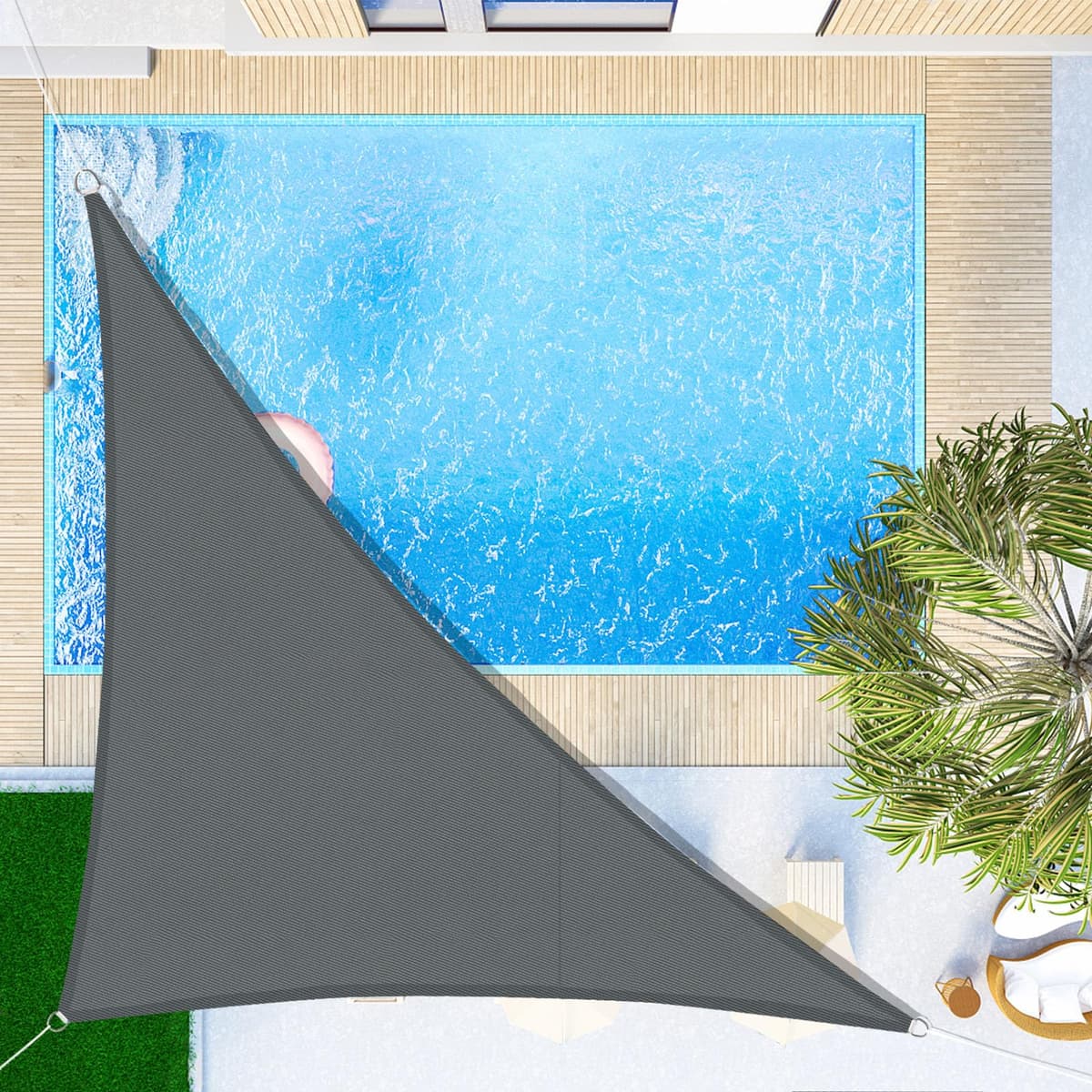 SUNNY GUARD Toldo Vela de Sombra Impermeable 3x3x3m Triangular a Prueba de Viento protección UV para Patio,Jardín, Exteriores, Terraza, Color Arena — view 38