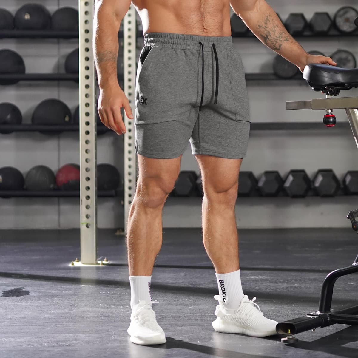 ZENWILL FlotaBols Pantalones Cortos Deporte Cremallera Hombre Pantalón Corto Gym Transpirable,Shorts Elástica Algodón Running — view 3