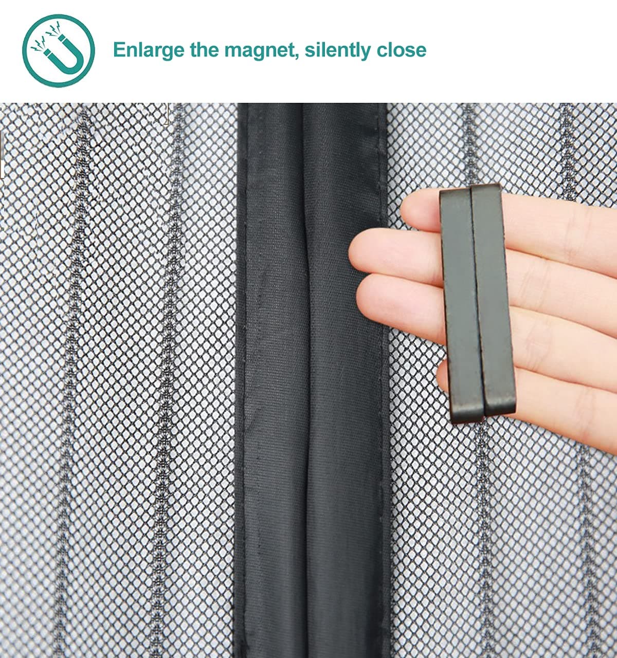 Cortina Mosquitera Magnética para Puertas, Versión Actualizada 65x210 cm Puerta de Malla Magnética, Negro Cortinas para Puertas Exteriores, Fácil de Instalar y Lejos de Los Mosquitos — view 5