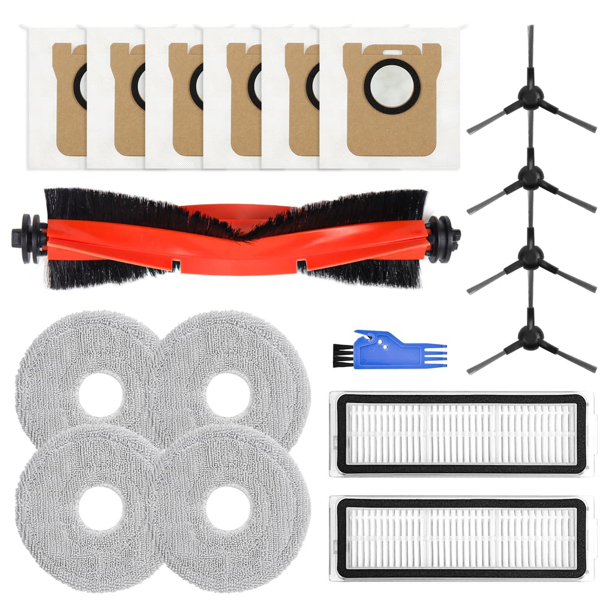 Accesorio de Repuesto Compatible con Xiaomi X20 Pro/X20 Max Robot Aspirador Recambios, 1 Cepillo Principal, 2 Filtros, 4 Cepillos Laterales, 4 Paños de Fregado, 6 Bolsas para el Polvo