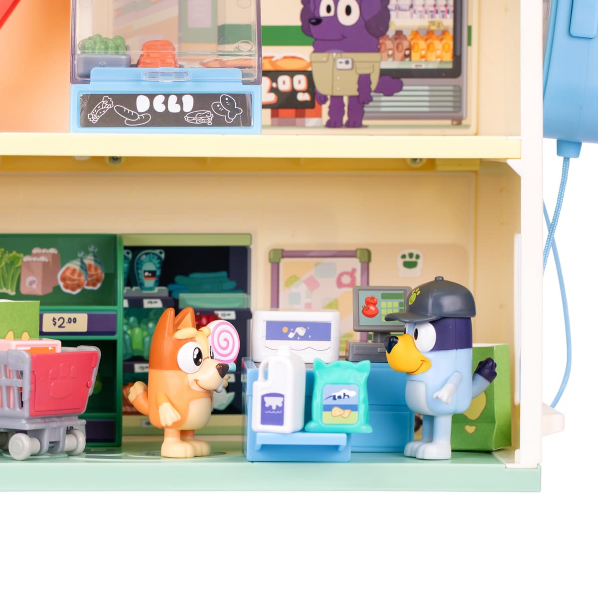 Bluey Supermarket Playset, 3 Different Levels With Exclusive Bluey and Bingo Figures. Includes Working Escalator, 24 Sounds and 15+ Play Pieces Plus Fun Intercom, Over 40cm (15") Tall. — view 10