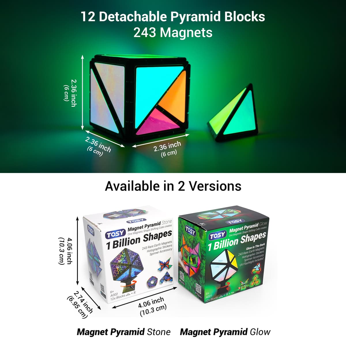 TOSY Magnet Pyramid Glow - 1 Cube Transforms into 1 Billion Shapes (Bunny, Egg Basket, Flowers, Heart), Easter Birthday Gift, 12 pcs, 243 Magnets, Glowing, Holographic Design, Puzzle/STEM Toy — view 9