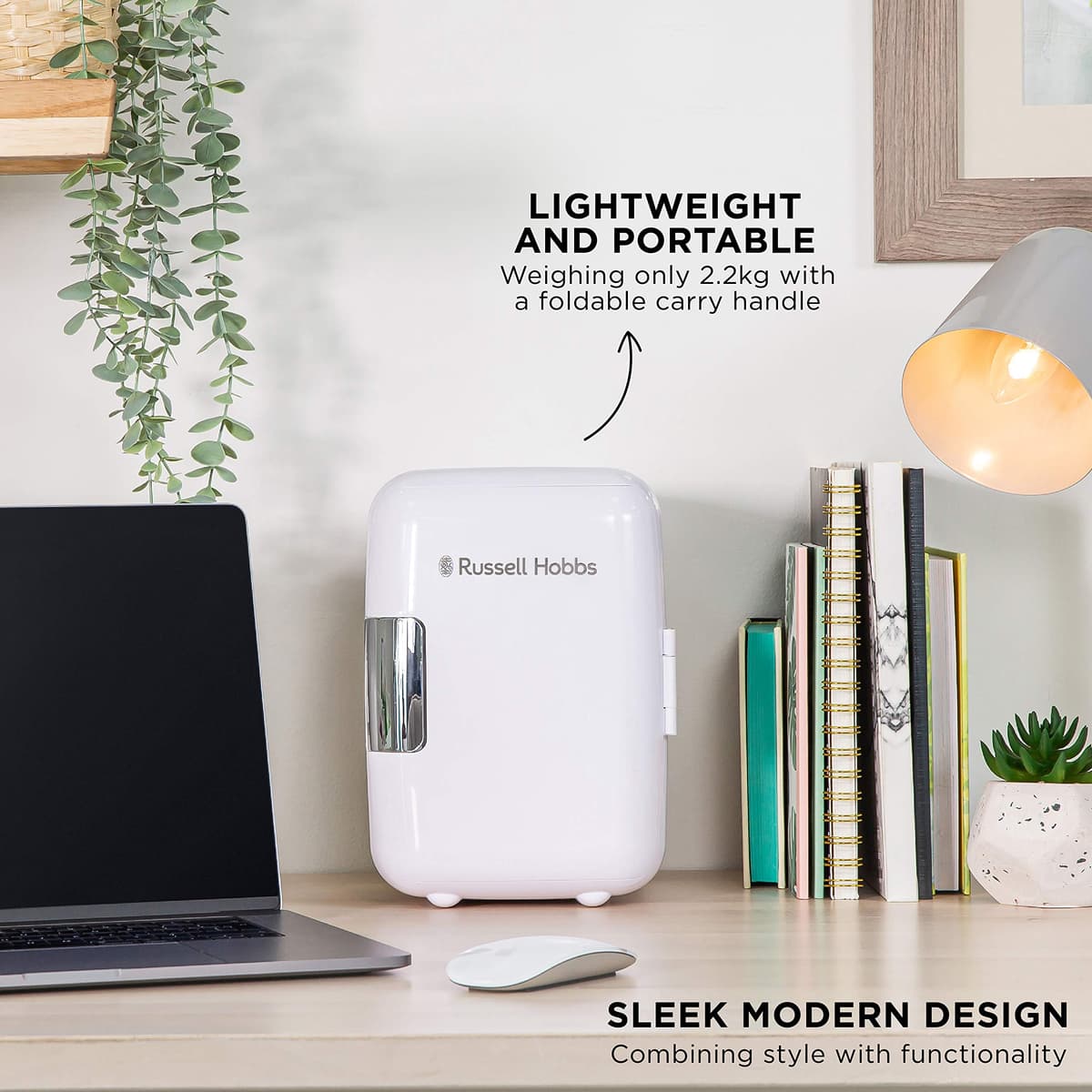 Russell Hobbs RH4CLR1001 4L/6 Can Portable Mini Cooler & Warmer for Drinks, Cosmetics/Makeup/Skincare, AC/DC Power, Retro Style, White, For Bedroom, Home, Caravan, Car — view 3