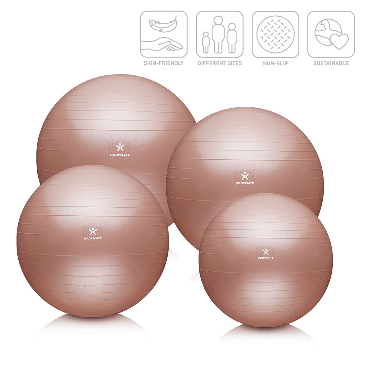 BODYMATE Pelota de Ejercicio para Fitnes con Sistema antirreventones | con bombín | Bola de Yoga Pilates y Ejercicio | Balón para Sentarse | Balon de Ejercicio para Fitness — view 2