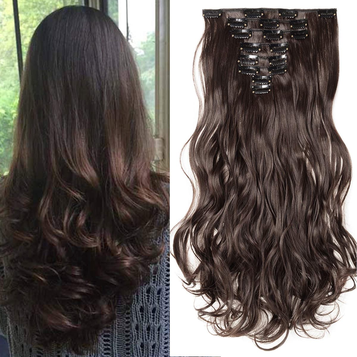 24"(60cm) SEGO Extensiones de Cabello Clip de Pelo Sintético Se Ve Natural 8 PCS [Sandy Rubio mezcla Blanqueador Rubio] Rizado Ondulado Largo Postizos Pelucas (140g) — view 15