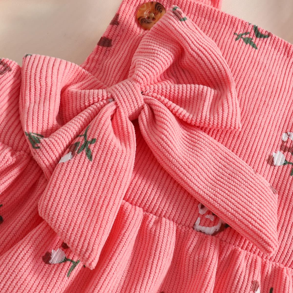 Conjuntos Falda Para Niña Recién Nacida Blusa de Manga Corta y Falda con Tirantes y Lazo Ropa de Verano Para Niña Bebé — view 7
