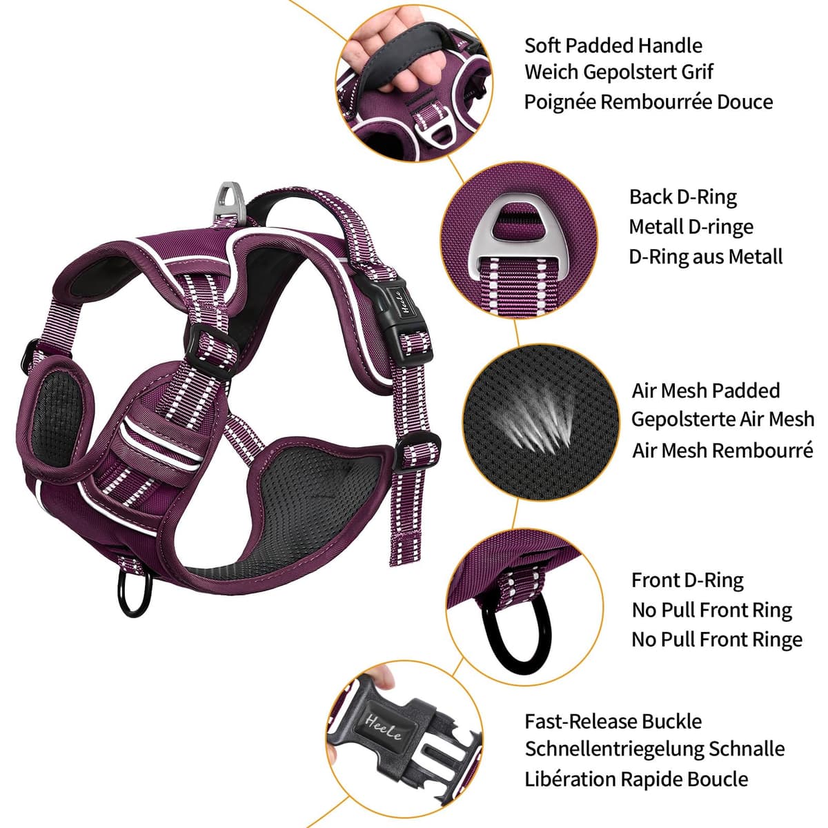 HEELE Dog Harness Medium No Pull Dog Vest Harness with Soft Handle Reflective Pet Harness for Outdoor Training Walking, Black, M — view 124