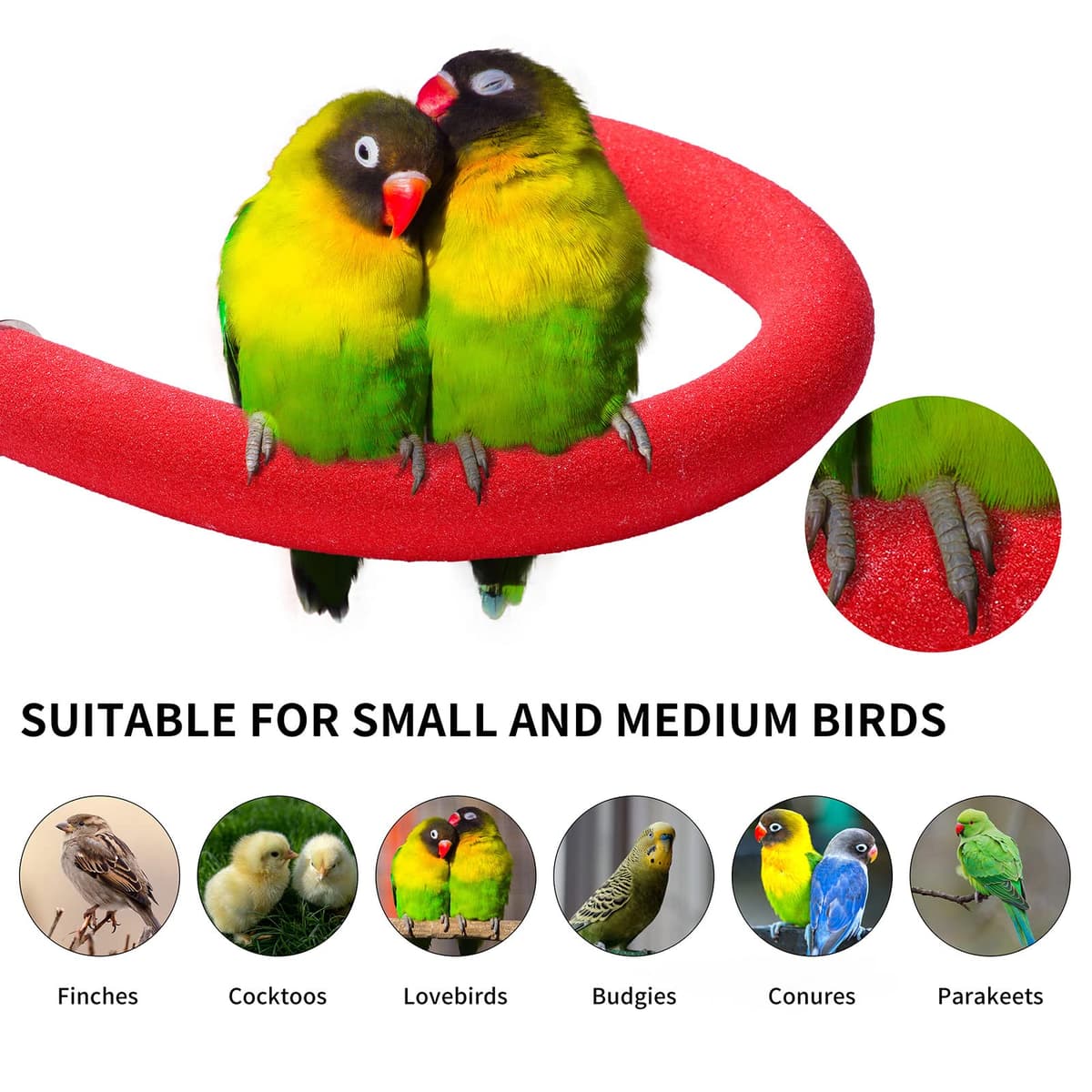 U Shape Parrot Perch Stand Pet Toy Bird Platform Sand Paw Grinding Clean Stick Cage Exercise Conure Budgie Cockatiel Accessories (Red Large) — view 4