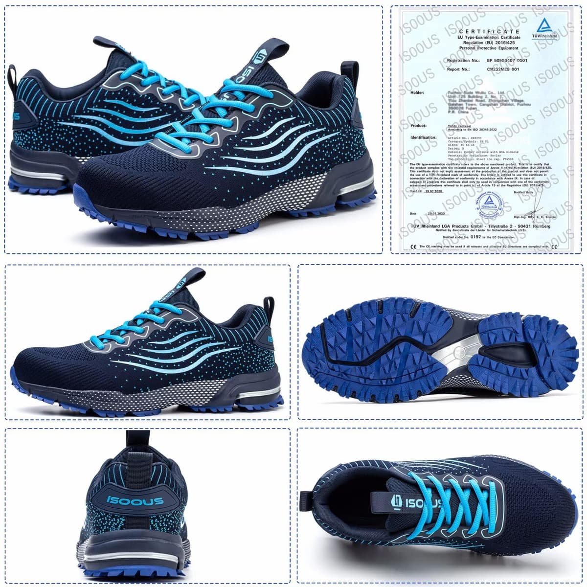 ISOOUS Zapatos de Seguridad Hombre Mujer Calzado de Trabajo Comodo Ligeros con Punta de Acero Transpirable Anti-pinchazos — view 4