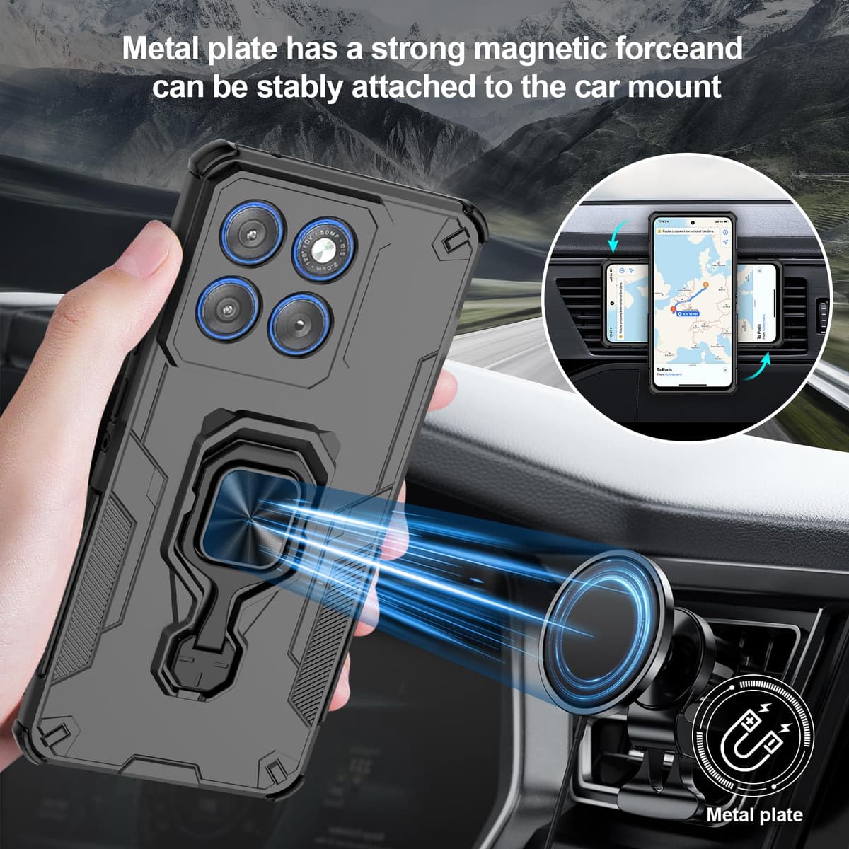 Funda para CMF Phone 2 Pro, Carcasa Antigolpes con Soporte anular metálico, Case Protectora de Grado Militar, Negro — view 1722