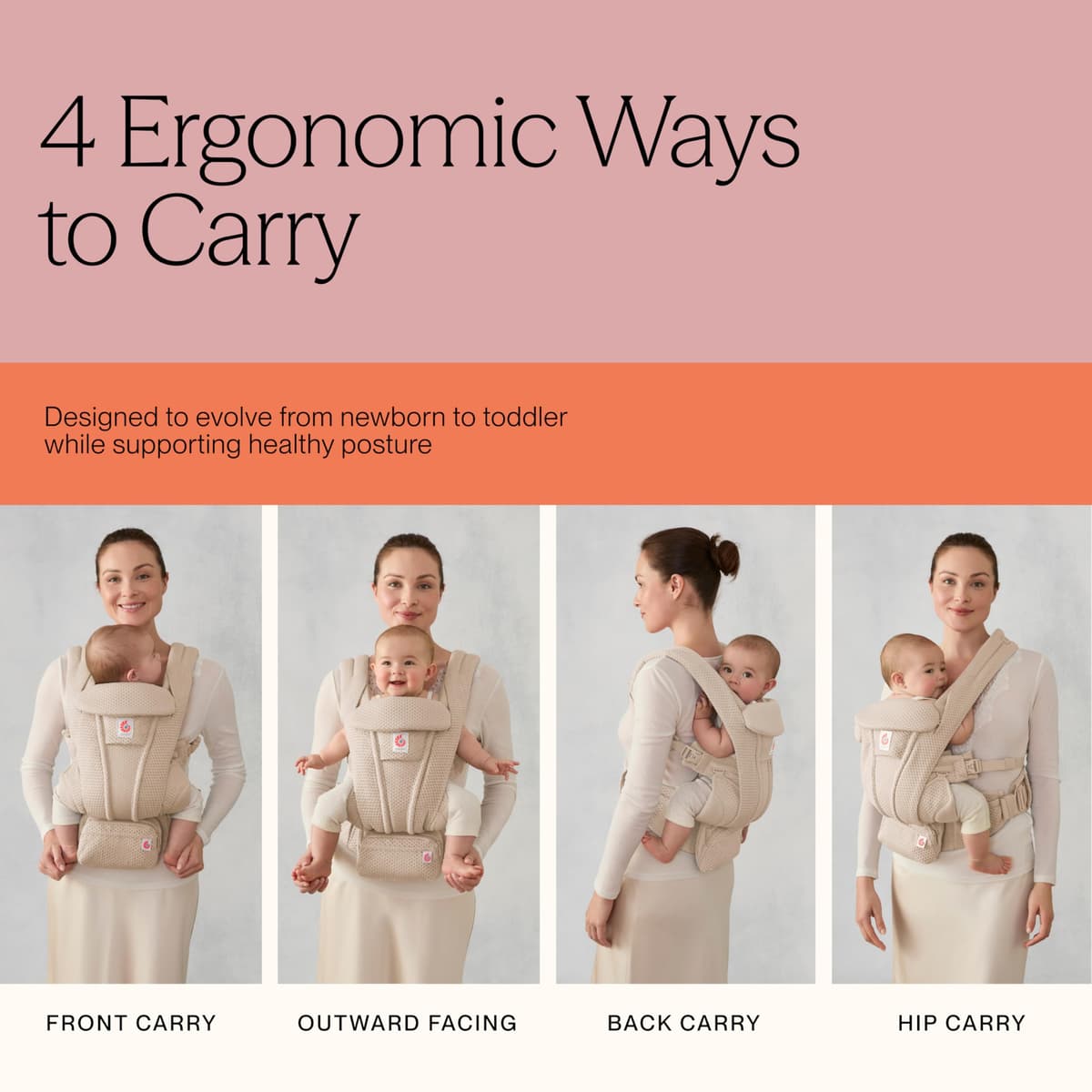 Ergobaby Omni Deluxe All-in-One Baby Carrier for Newborns from Birth up to 20kg, Ergonomic 4-Position Cotton Baby Carrier Back Carrier Travel System, Pearl Grey — view 5