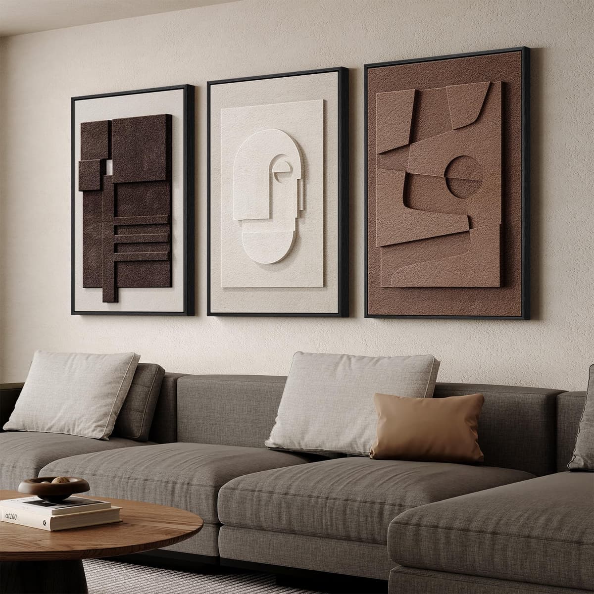 Large 3D Textured Framed Abstract Wall Art for Living Room, 3 Piece Modern Paintings Artwork for Walls, Black White Brown Geometric Sandstone Texture Pictures for Hallway Office Home Decor 24x36 In — view 16
