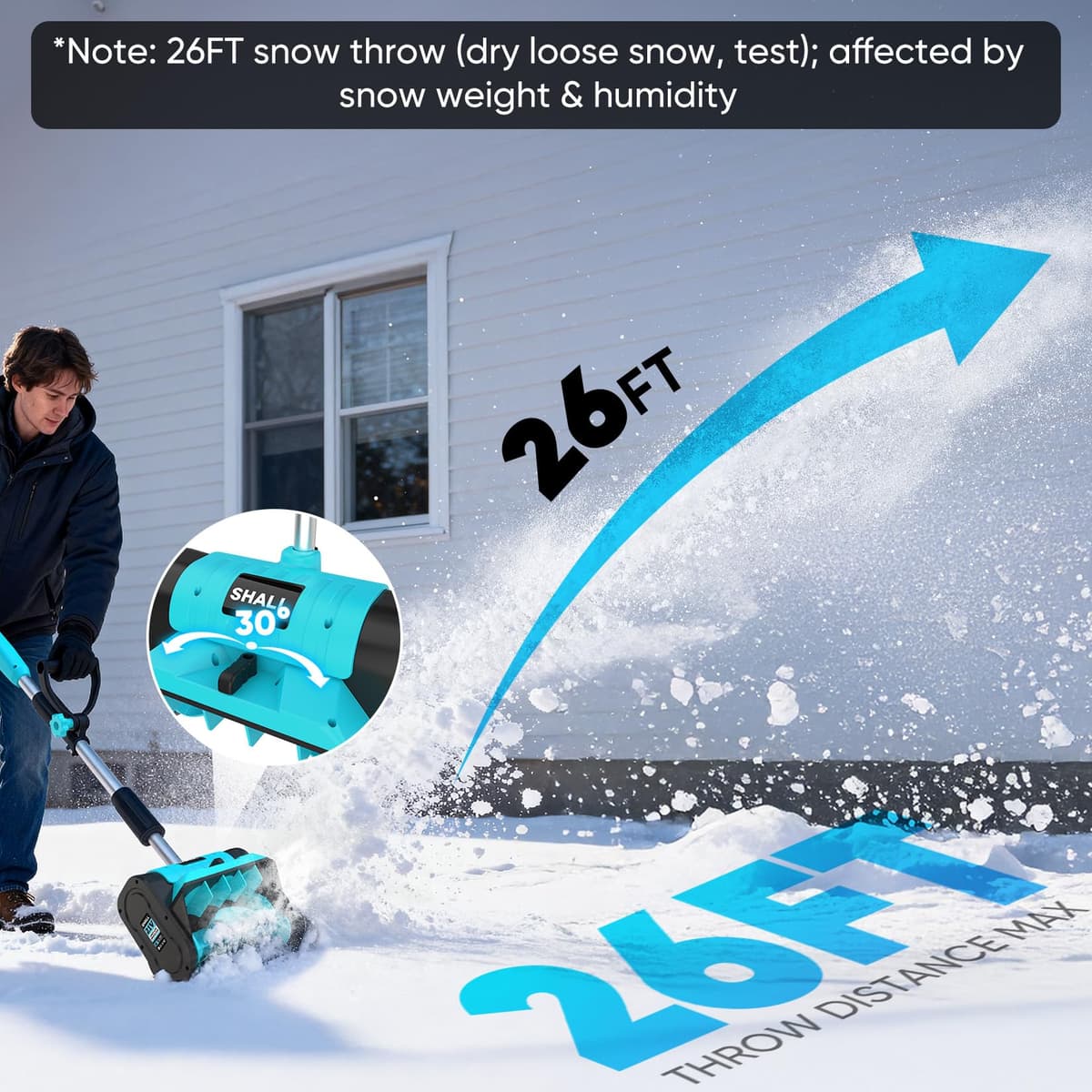 SHALL Pala quitanieves a batería de 21 V (sin escobillas), soplador de Nieve a batería de 30 cm (12 Pulgadas), con Deflector y Cubierta Antipolvo, Alcance de 8 m para Entrada de vehículos, escaleras — view 2