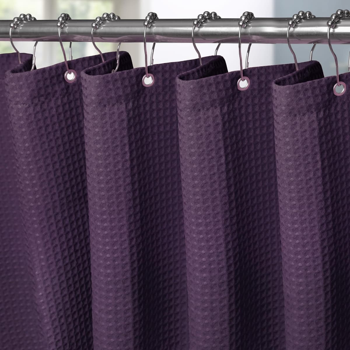 Cortina de Ducha para Baño Impermeable con Ganchos de Metal Cortina de Ducha de Tela Waffle Cortina de Baño Resistente y Antimoho para Bañera o Cabina - 152 x 182 cm (Blanco) — view 25