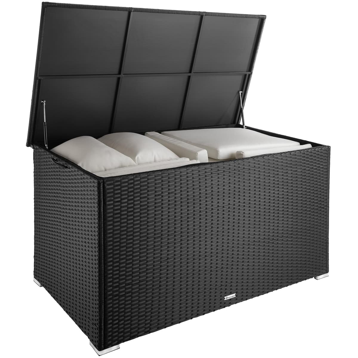 tectake Baúl de Almacenaje Exterior con 750 l de Capacidad, Arcón Exterior Atemporal de Poli ratán Resistente con Forro Interior Extraíble, Cofre para Jardín Exterior o Terraza - Negro
