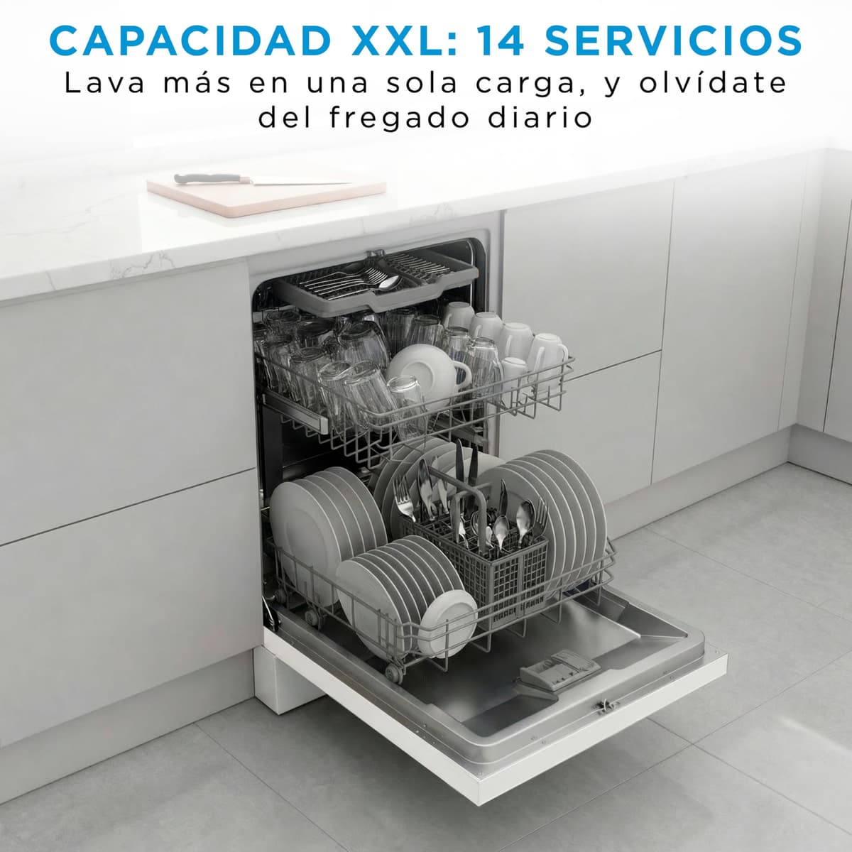 Midea Lavavajillas 60 cm+++ Blanco para 14 servicios - Lavaplatos libre instalación - Compacto con 10 Programas de Lavado integrable - Filtro Antibacterias y Programación Horaria Nuevo Modelo — view 5