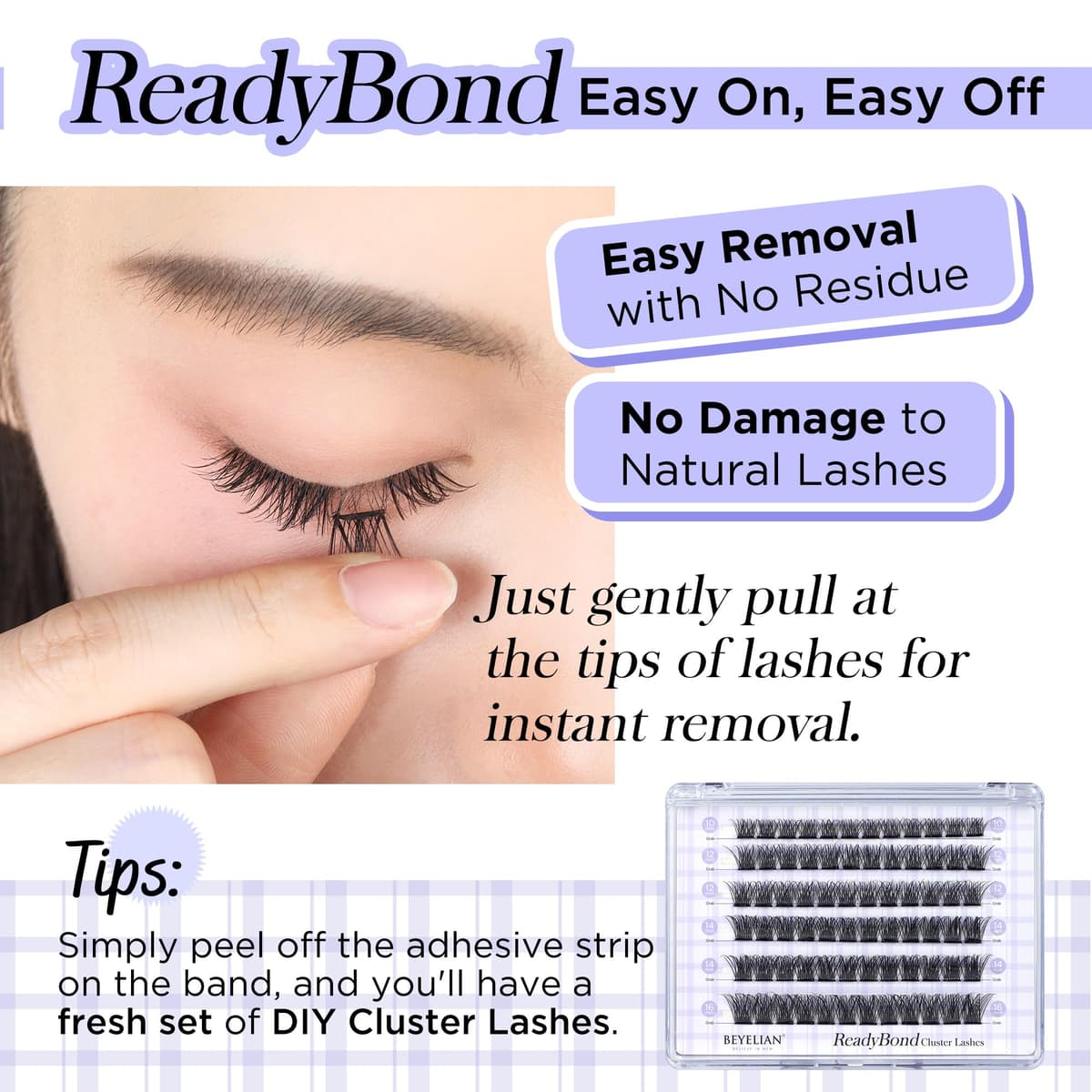 BEYELIAN Pestañas Postizas Self Adhesive, 72 Pcs D+ Curl DIY Press on Pestañas Individuales, Pestañas Adhesivas Reutilizables Cluster Lashes Pestañas Postizas (R37) — view 3