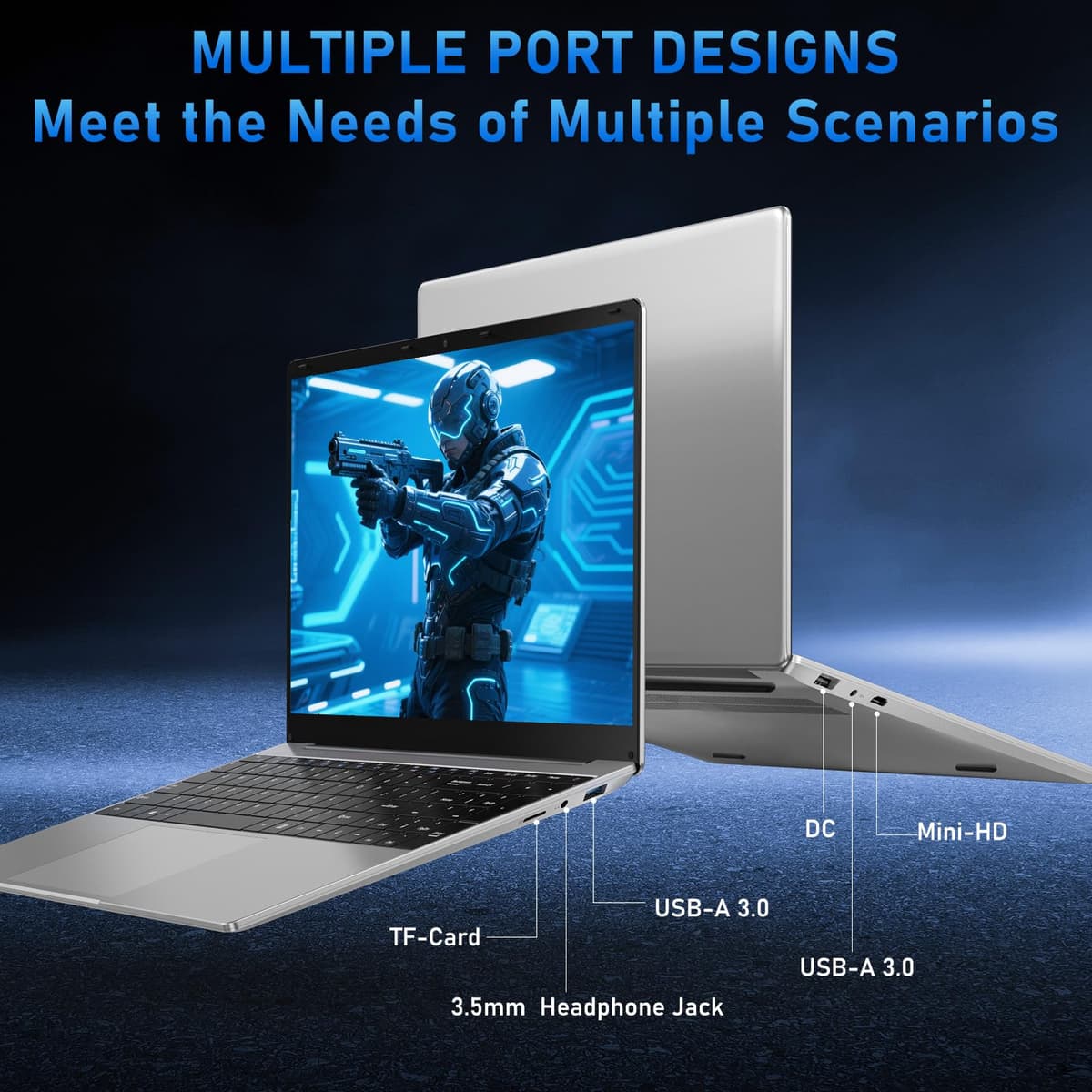 15.6 Inch Laptop 2026 with 4425Y Processor, 8GB RAM 256GB SSD Laptop Computer Pc, FHD 1920 x 1080P, 5000 MAh/38.5Wh, TF Card/Webcam/Touchpad, Student/Home/Business — view 2