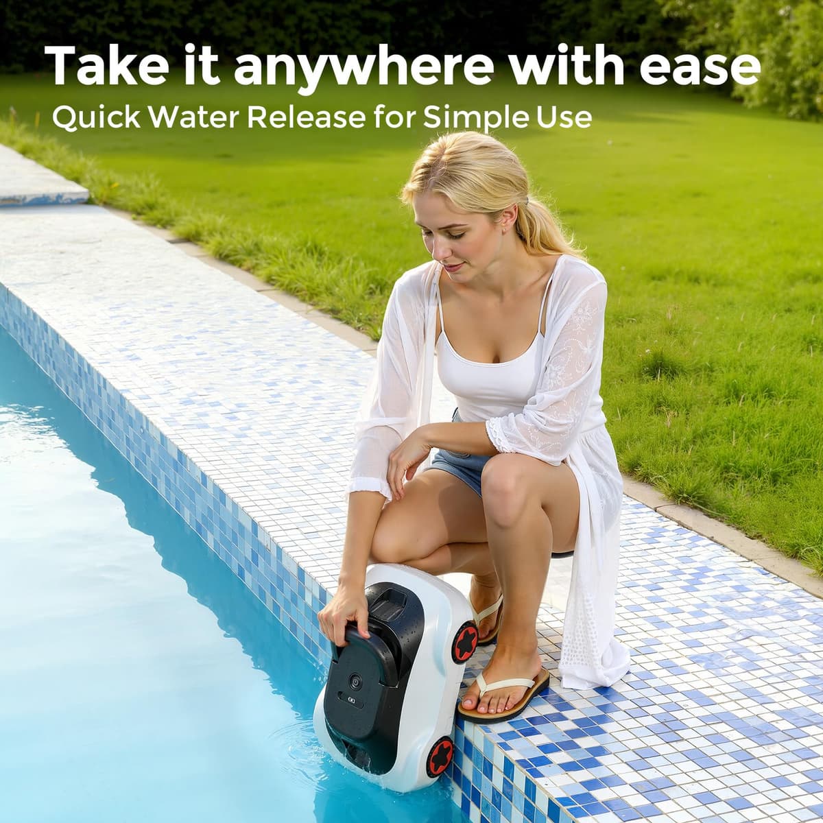 OUCAXIA C5 Cordless Robotic Pool Cleaner with 180-Min Runtime, 2.7L Large Filter Basket & Self Parking, Pool Vacuum for Above-Ground Flat Pools up to 2200 Sq.Ft (Whiteblack) — view 9