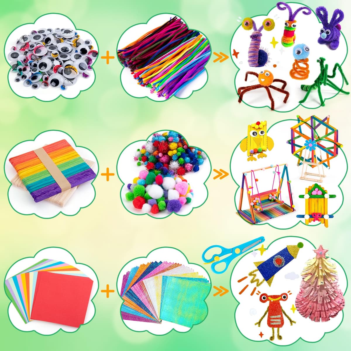Sundaymot DIY Craft Kits for Kids, Arts and Crafts for Kid with Pipe Cleaners, Feather, Crafting Box and Pom Poms, Toddlers Kids Activity Packs Toys for Girls Boys Ages 3-12 Birthday Gifts — view 4