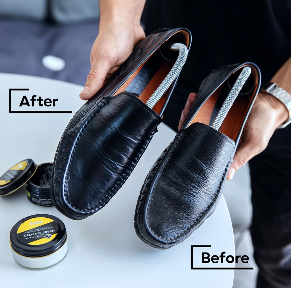Kaps Leather Shoe Cream - Shoe Care Polish and Colour Conditioner | Refreshes Appearance | For Boots, Handbags, Furniture | Intensive Leather Care and Nourishing | 70 + Shades 50ml — view 4