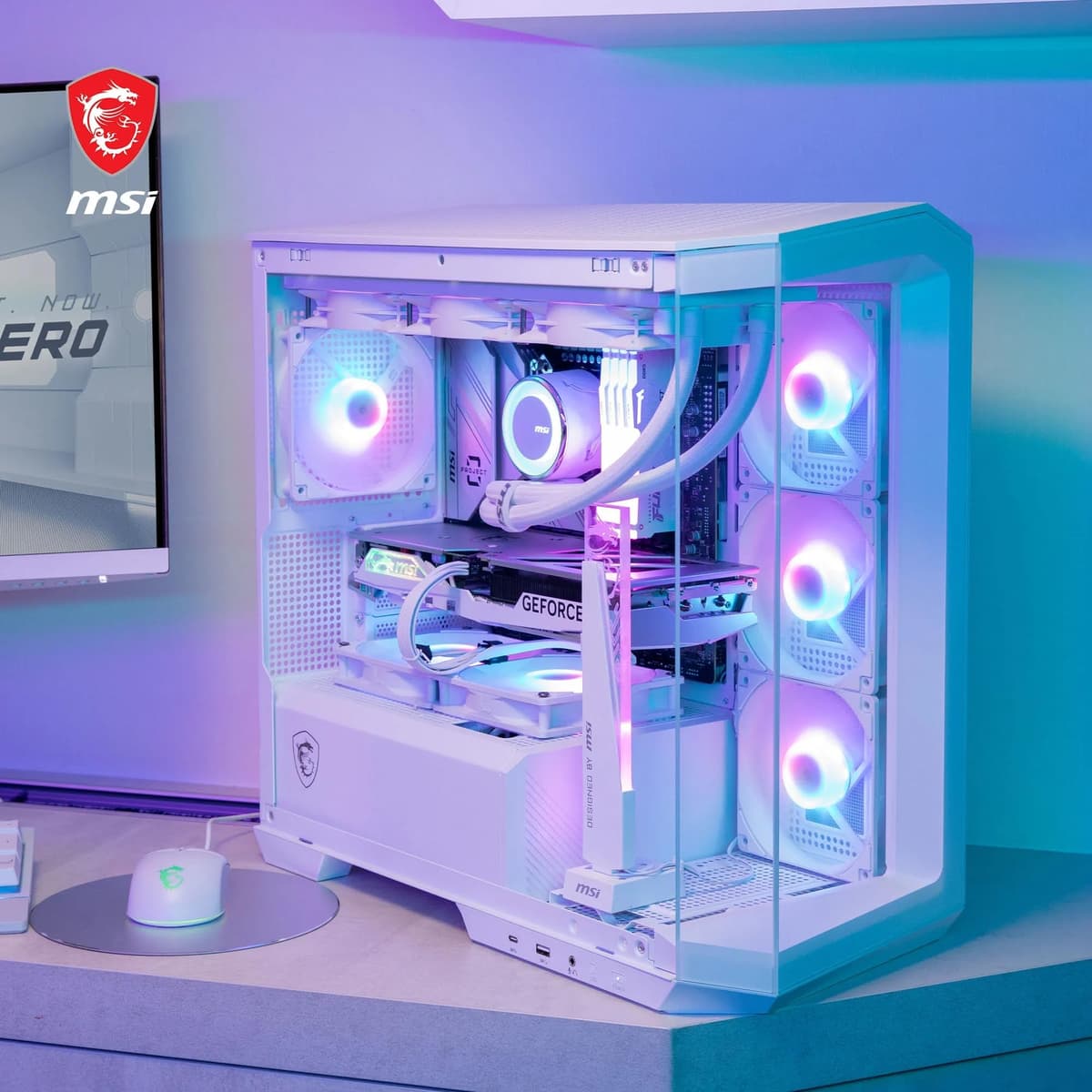 MSI MAG PANO M100L PZ WHITE Micro-ATX PC Case - Micro-ATX Capacity, GPU Support Stand, Level Indicator, Dust Filters, 33 mm Cable Routing Space, USB Type-C (20Gbps) — view 2