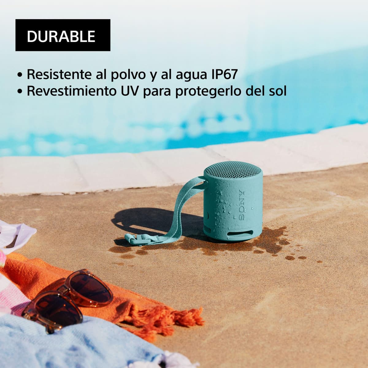 Sony Altavoz Bluetooth SRS-XB100, Ligero, Compacto, Altavoz Resistente al Agua y al Polvo IP67, hasta 16 h de batería, Correa Adaptable, Negro — view 5