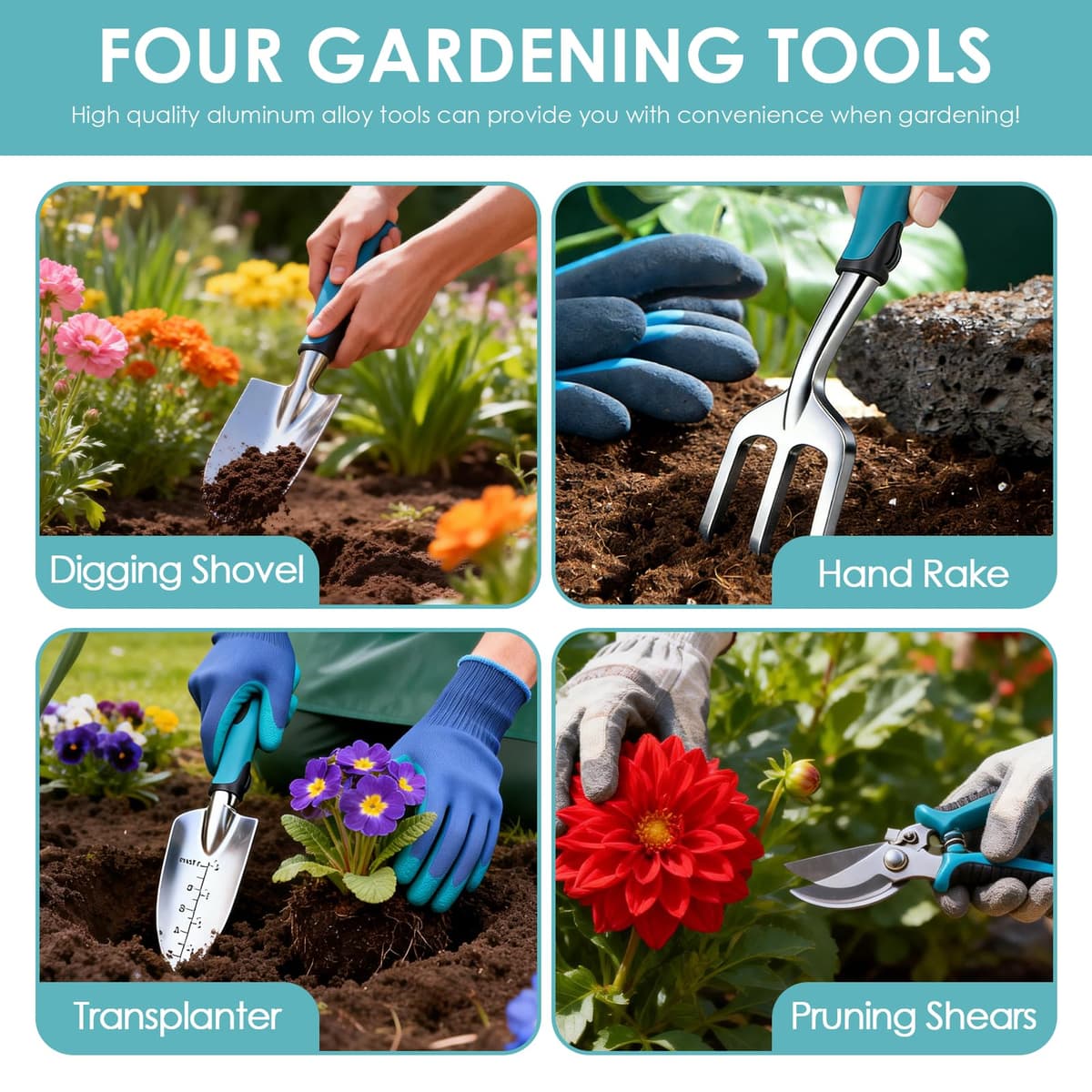 Juego de Herramientas de jardinería 7PC, Kit de jardineria Bolsa de Jardín con Bolsa de sujeción Resistente, Juego de Herramientas de Mano de jardín, Regalos de Jardinería para Mujeres y Hombres — view 3