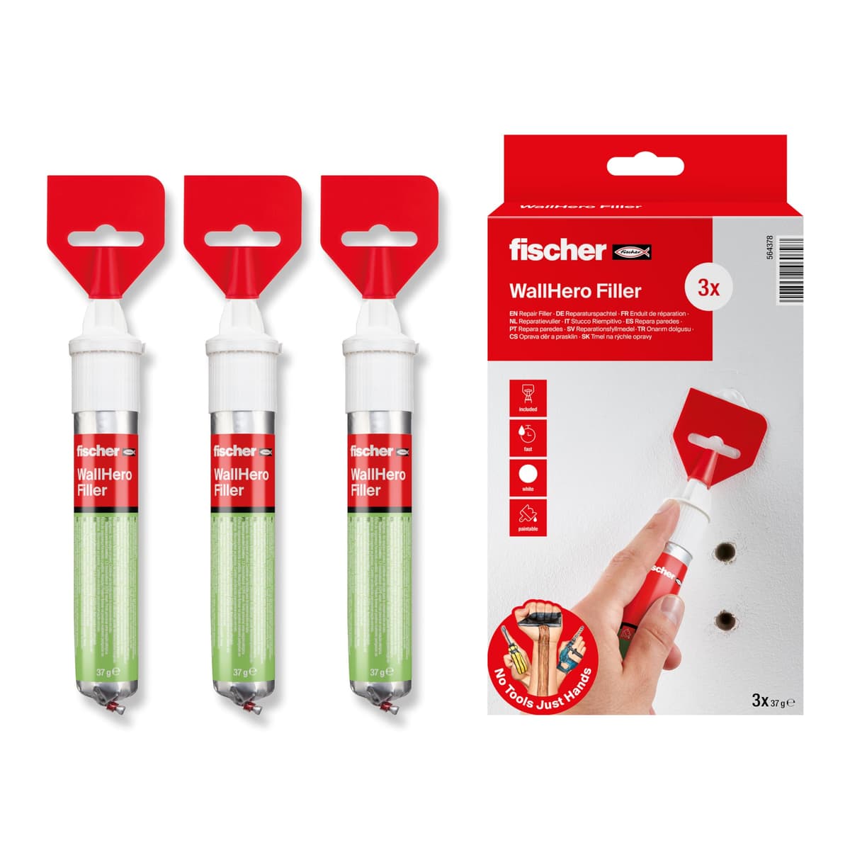 fischer - Masilla Adhesiva Repara Paredes, Compatible con Placas de Yeso PLADUR®, Cemento, Hormigón o Mamposteria | Para Tapar Agujeros Pared, Reparador de Pared | Incluye Espátula (75 ml) — view 5