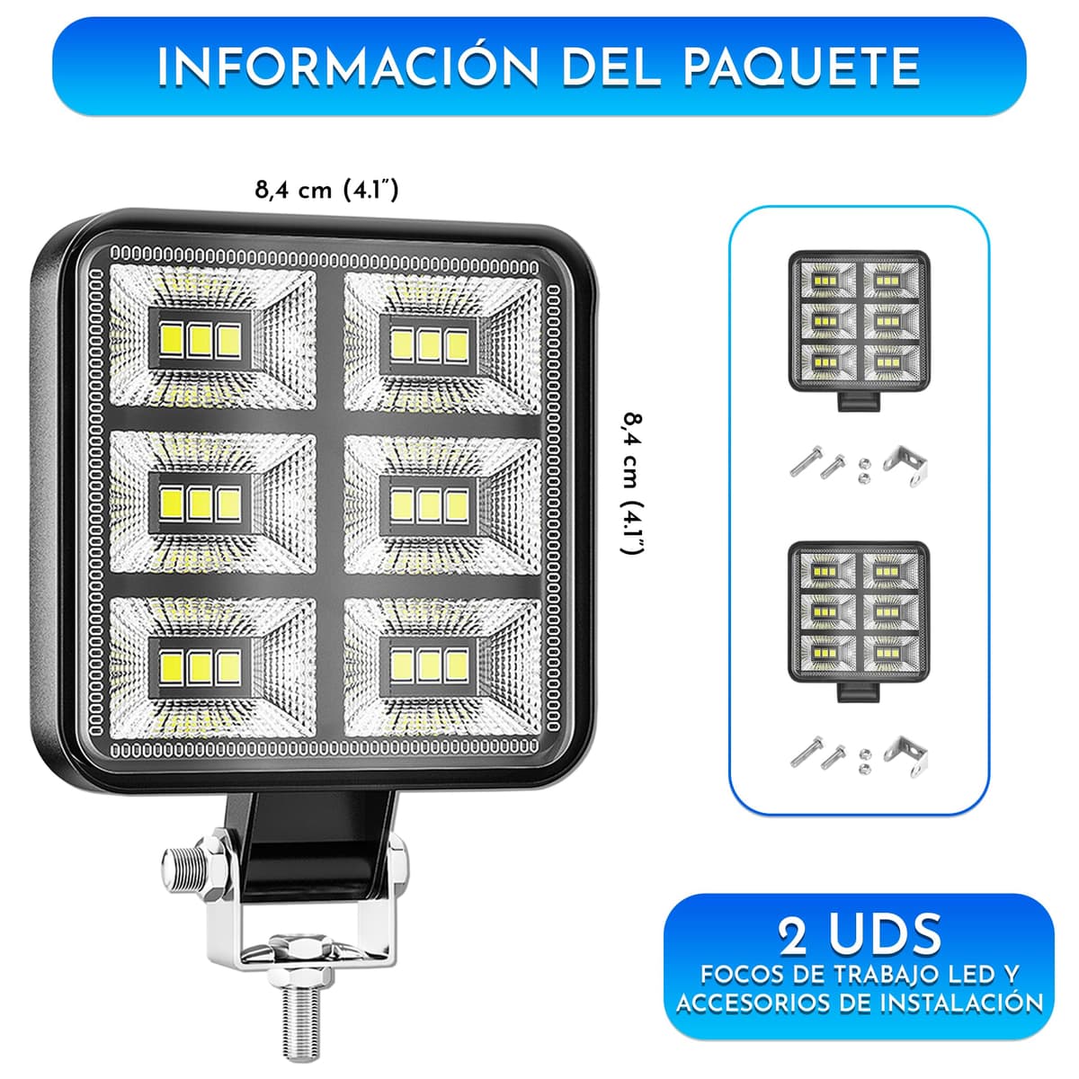 Foco led 12v 2 uds Aluminio abs 18 Leds 6500K 8.4 cm 3.34" IP65 Maxima luminosidad Faros Tractor 4x4 Largo Alcance — view 3