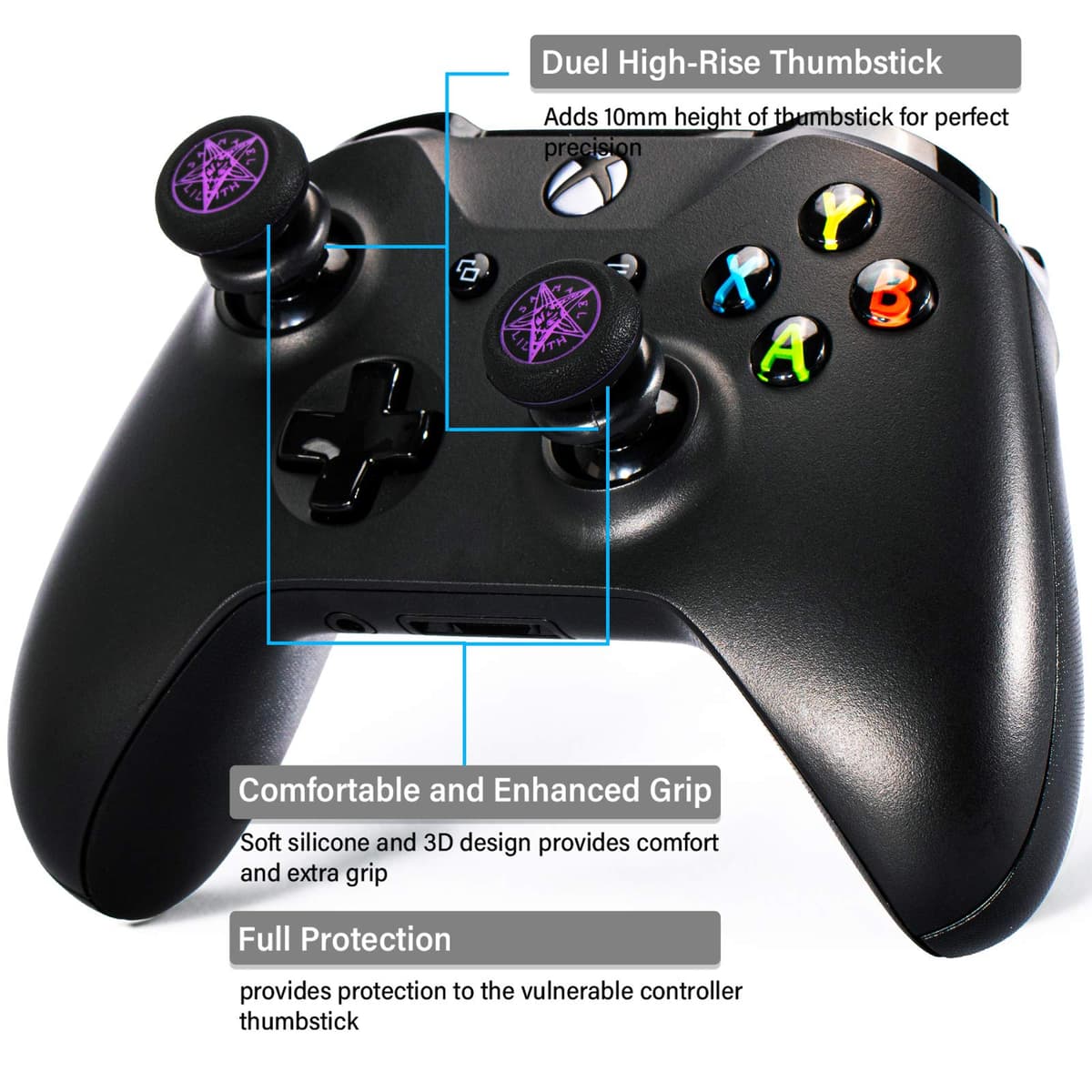 FPS Thumbstick Extender & Printing Rubber Silicone Grip Cover 2 Sets for Xbox Series X/S & Xbox One Controller (Demon Summon) — view 2