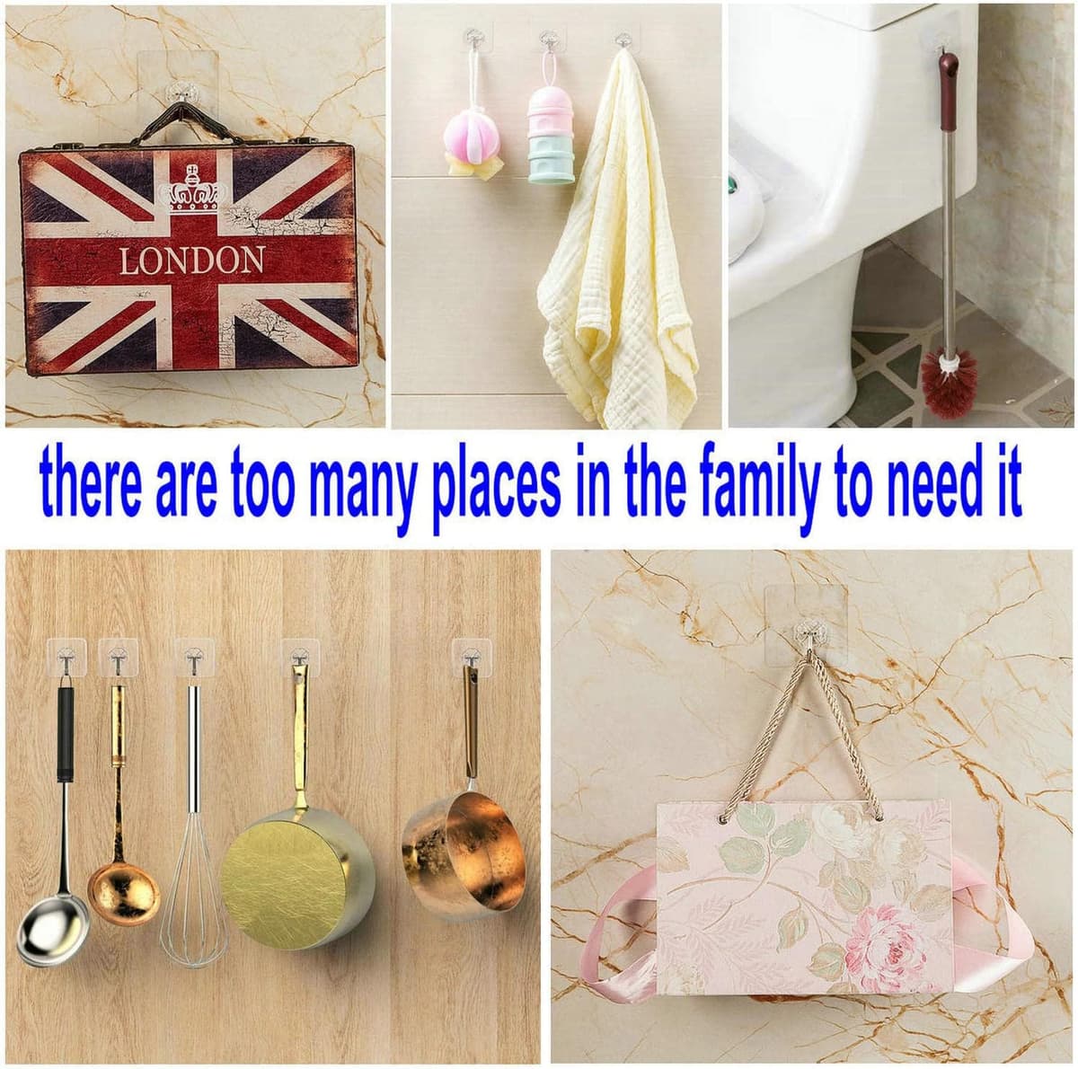 Jiaweixiang 12 Pack Heavy Duty Sticky Wall Hooks - 33lb Max, Transparent, Waterproof, Self Adhesive Hooks for Keys, Bathroom, — view 2