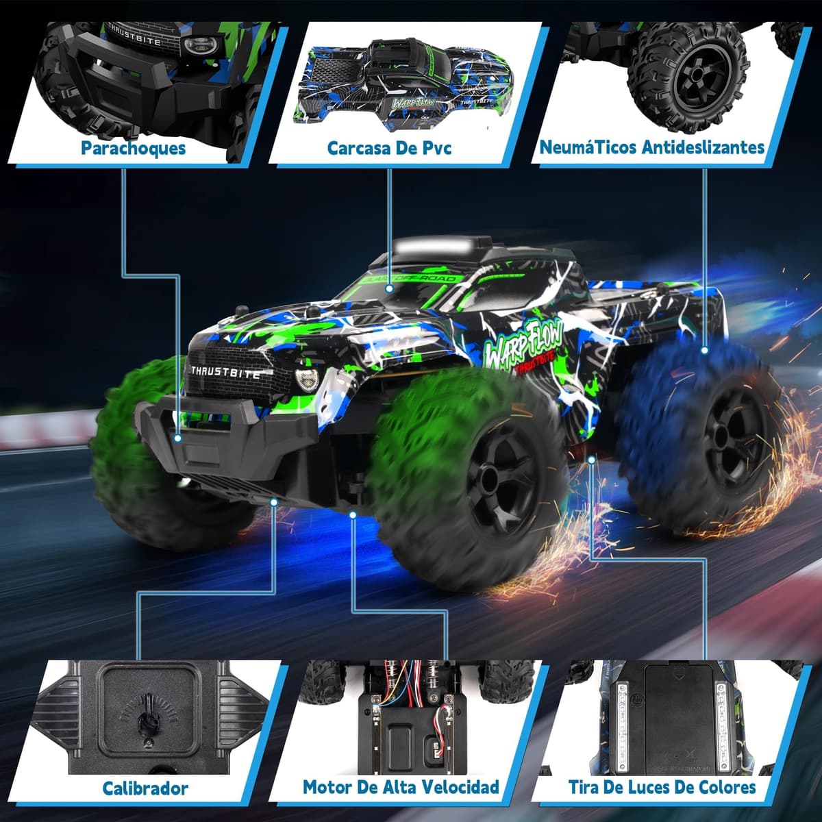 JOYTREKY Coche Teledirigido - 1:18 Coche RC con Luces Led 25 Km/H RC Car con Pulverizador 2,4 GHz Todoterreno 2 BateríAs Recargables 60min Play para NiñOs Y Adultos - Verde — view 5