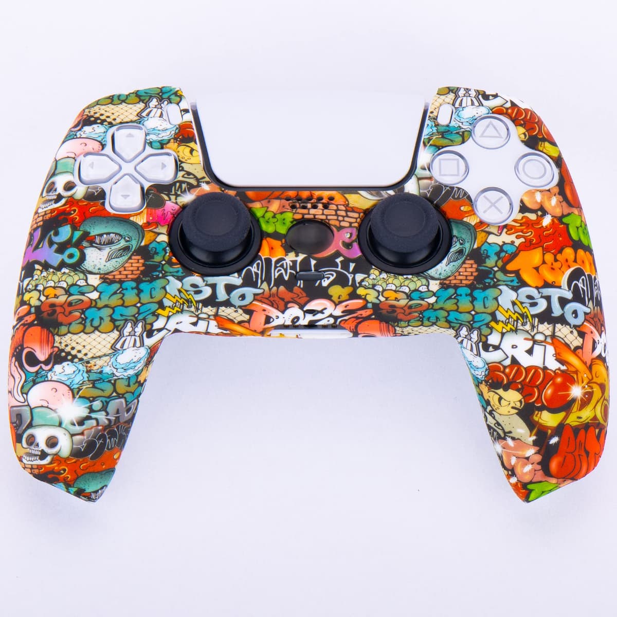 YoRHa Silicona Espesar Impresión Funda Piel Carcasas Cubierta Compatible de PS5 Mando x 1 (Graffiti De Calavera) con Agarres para el Pulgar x 10 — view 2