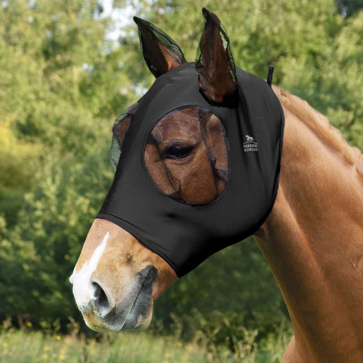 Harrison Howard Máscara elástica para Moscas de Caballo, excelente Comodidad con protección UV, máscara estándar para Caballos, Azul Marino M — view 25