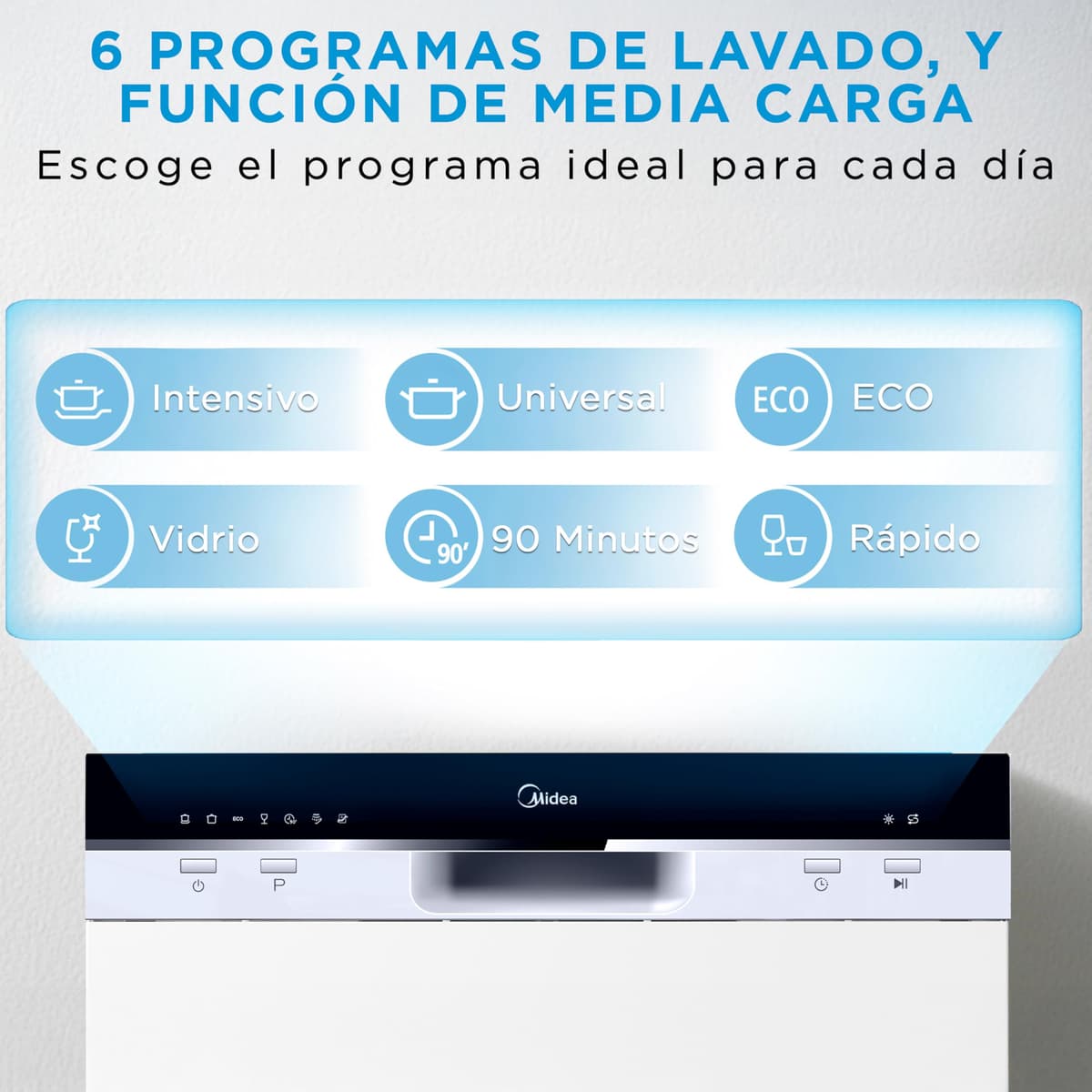 Midea Lavavajillas Pequeño Blanco 55 cm para 6 servicios - Lavavajilla Compacto y Portatil sin Instalación - Lavaplatos con Programa Eco Ahorro, Filtro Antibacterias y Programación Horaria — view 4