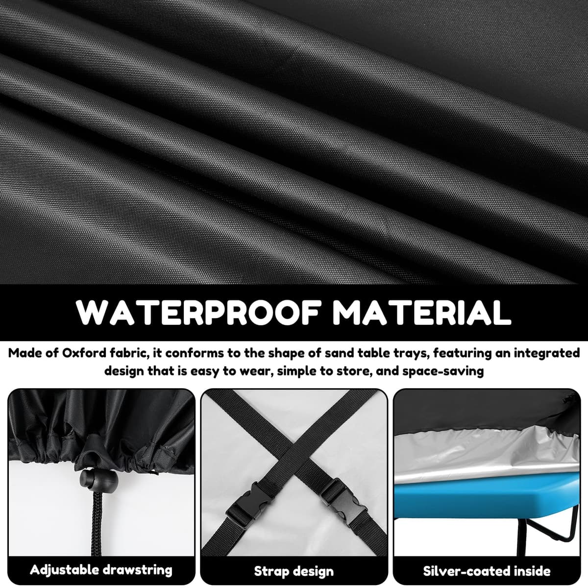 Universal Tuff Tray Cover 125x125x10cm Heavy Duty Oxford Cloth Waterproof Play Tray Cover with Straps Anti-Mould Resistant Outdoor Tuff Spot Stand Accessories Protective Covers for Outdoor Play — view 3