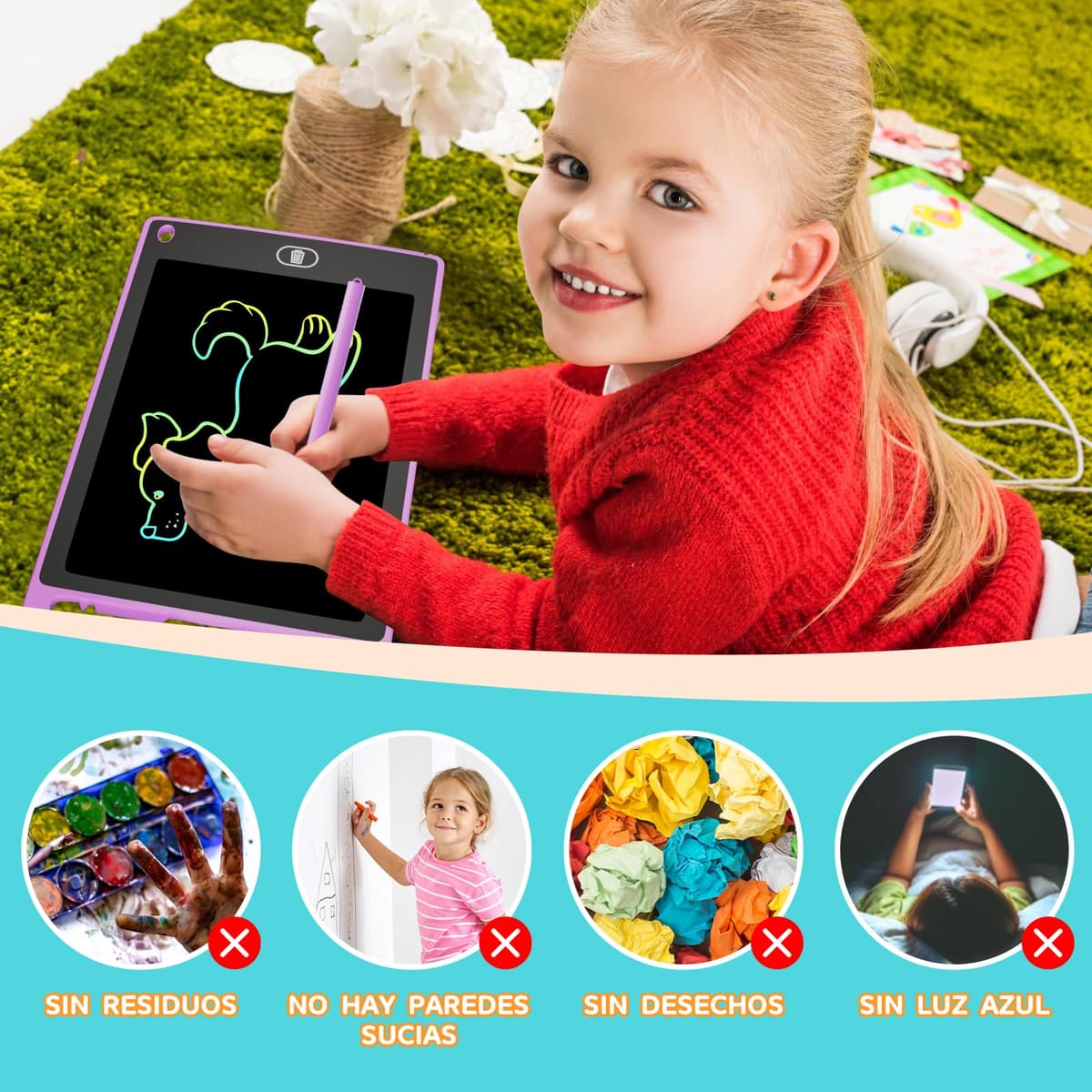 3 Pack 8,5 Pulgadas Tableta Escritura LCD Color, Electight Tablet Escritura Pantalla Colorido Infantil con Borrable y Bloqueo Función, Regalo Cumpleaños para 3-7 Años (Azul, Rosa, Morado) — view 4