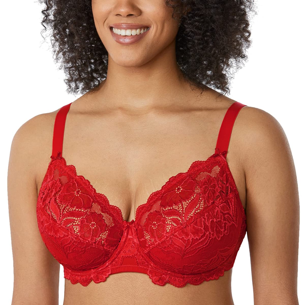 Delimira Women's Full Coverage Non-Foam Floral Lace Plus Size Underwired Bra — view 13